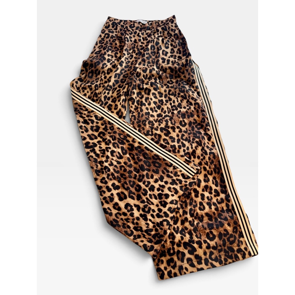 Bishop + Young Leopard Print Side Stripe Wide Leg Pants Brown Cheetah Trousers M